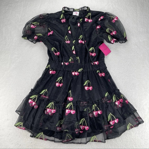 Buddy Love Sz Medium CLEMENTINE Elastic Waist Mini Dress Wild Cherries Black NWT - Picture 4 of 13